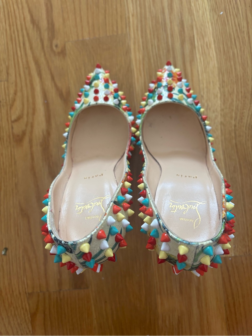 Christian Louboutin Hawaii Multicolor Follies Spike 120 Pointed Toe Pump 37.5 - Picture 6 of 11